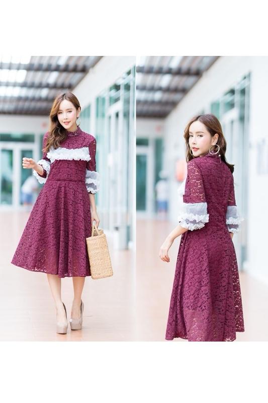 bynuchja shop ชุดเดรสลูกไม้แต่งระบายอก bynuchja shop ชุดเดรสลูกไม้แต่งระบายอก
