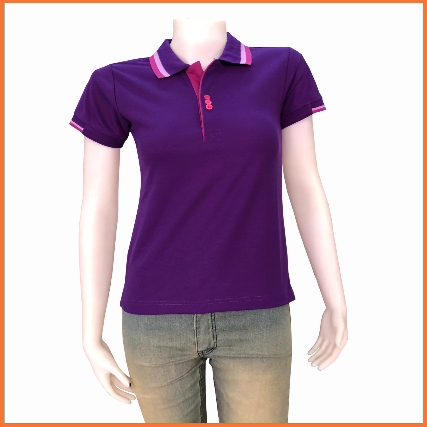 polo shirt แบบหญิง สีม่วงคอคลีป ม่วงอ่อน
