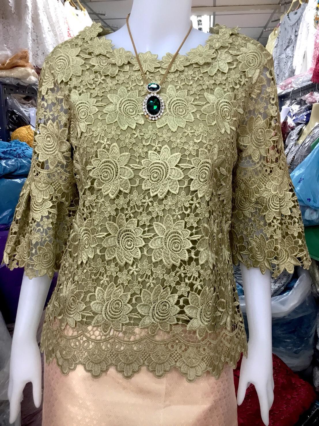 เสื้อ ลูกไม้ แขน 5 ส่วน (สีเขียวอมทอง) A072GGold