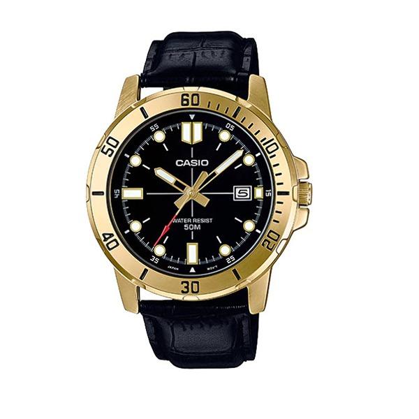 Casio นาฬิกาข้อมือผู้ชาย สายหนังแท้ รุ่น MTP-VD01GL-1EVUDF (สีดำ)