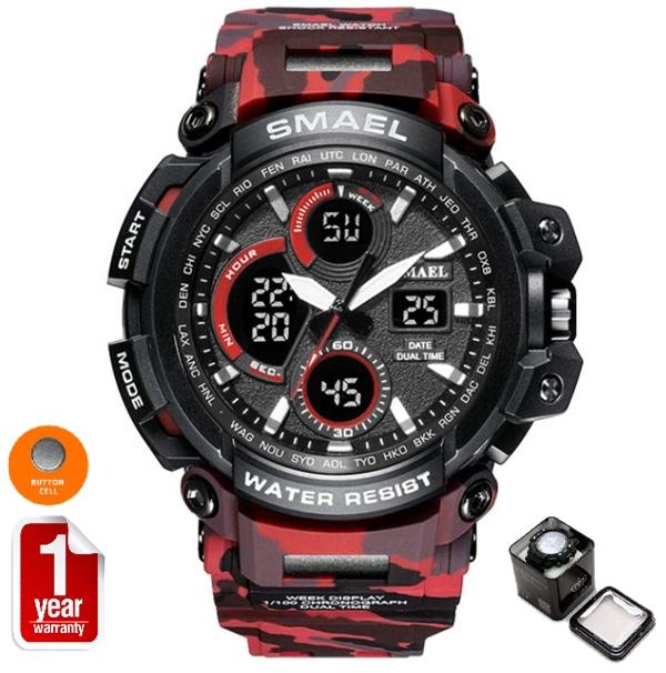 SMAEL นาฬิกาข้อมือผู้ชาย Sport Military แท้ 100% กันน้ำ ระบบ Analog & Digital LED รุ่น SM1708 NEW (พร้อมกล่องเหล็ก SMAEL)