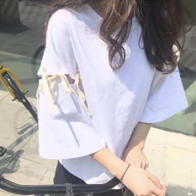 alibaba418แบบเกาหลีรุ่นใหม่ของ Harajuku สไตล์หลวมสายบาง ๆ ครึ่งแขนเสื้อนักเรียนเสื้อสตรี alibaba418แบบเกาหลีรุ่นใหม่ของ Harajuku สไตล์หลวมสายบาง ๆ ครึ่งแขนเสื้อนักเรียนเสื้อสตรี