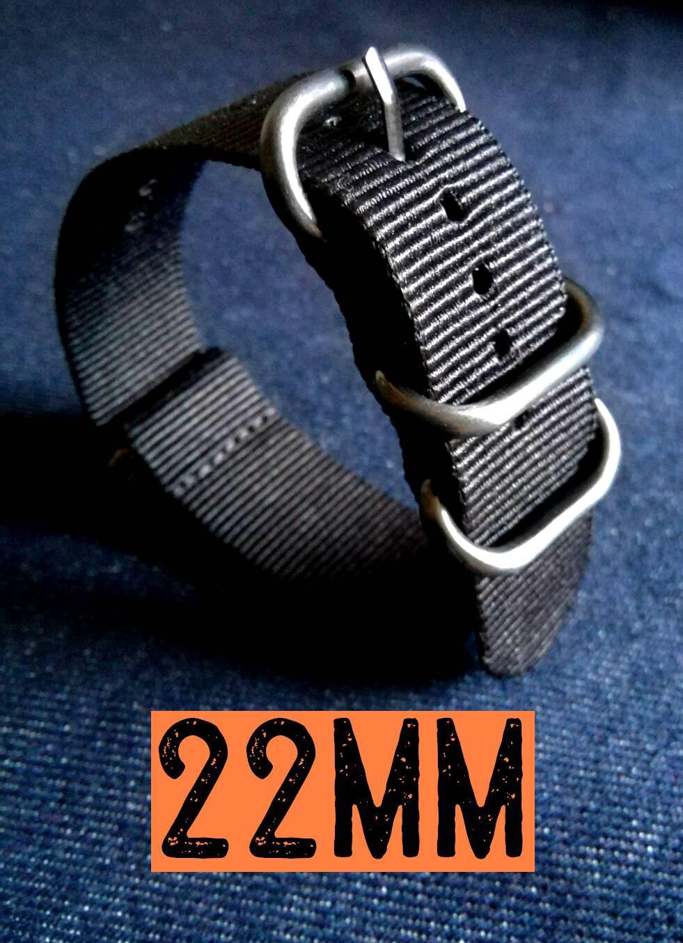 barel สายนาฬิกา นาโต้ ซูลู nato zulu ผ้าไนล่อน ห่วงแสตนเลส ดำ ไซส์ 22 มม.