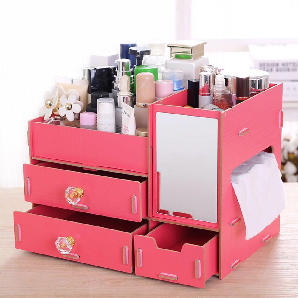 Pastel Cosmetic Box ชั้นวางเครื่องสำอาง รุ่นมีกระจก สวยหรู เครื่องสำอางค์ Cosmetic