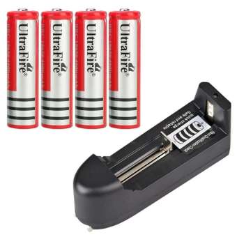 Ultrafire ถ่านชาร์จ 18650 3.7V 4800 mAh 4 ก้อน+ ที่ชาร์จถ่าน สีดำ รุ่น TG-088