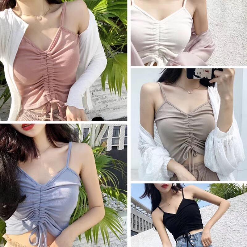 ถูกที่สุดในแอพ!เสื้อสายเดี่ยวไหมพรม สุดชิว แอบเซ็กซี่ BX030#