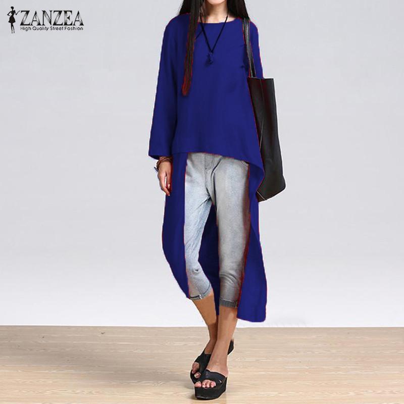 ZANZEA เสื้อเชิ๊ตสตรีฤดูใบไม้ผลิเสื้อคอวีแขนยาวแบบไม่สมมาตรเสื้อลำลองแขนยาวลำลองชุดลำลองบิกินี่ขนาดพลัส ZANZEA เสื้อเชิ๊ตสตรีฤดูใบไม้ผลิเสื้อคอวีแขนยาวแบบไม่สมมาตรเสื้อลำลองแขนยาวลำลองชุดลำลองบิกินี่ขนาดพลัส