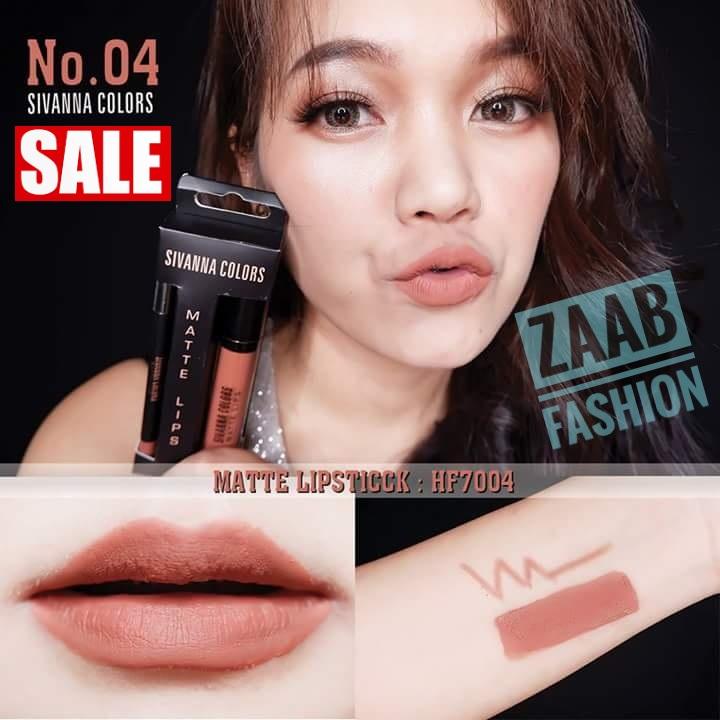 Sivanna lipstick ของแท้ 100% (zaab fashion) MATTE LIPS 7004 สุดคุ้ม 2in1 ปากสวยเป๊ะ กับ 2 ขั้นตอนง่ายๆ ด้วยลิปกลอสเนื้อแมทและดินสอเขียนขอบปาก เนื้อเนียนละเอียด เกลี่ยง่าย แห้งเร็ว กันน้ำ เม็ดสีแน่นชัด ติดทนนานหลายชั่วโมง ริมฝีปากสวยเป๊ะตลอดวัน