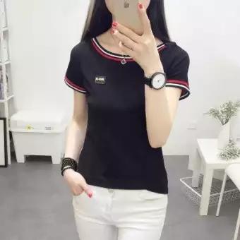 ชุดเสื้อผ้าแฟชั่น เสื้อแขนสั่นคอกลมแต่งลาย fashionwomen
