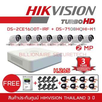 HIKVISION ชุดกล้องวงจรปิด 8 ช่อง 2MP DS-7108HQHI-K1 + DS-2CE16D0T-IRFx8 (3.6 mm) *FREE* HARDDISK for CCTV 1 TB, ADAPTORx8, สายกล้องวงจรปิดสำเร็จรูปยาว 20 เมตร จำนวน 8 เส้น HIKVISION ชุดกล้องวงจรปิด 8 ช่อง 2MP DS-7108HQHI-K1 + DS-2CE16D0T-IRFx8 (3.6 mm) *FREE* HARDDISK for CCTV 1 TB, ADAPTORx8, สายกล้องวงจรปิดสำเร็จรูปยาว 20 เมตร จำนวน 8 เส้น