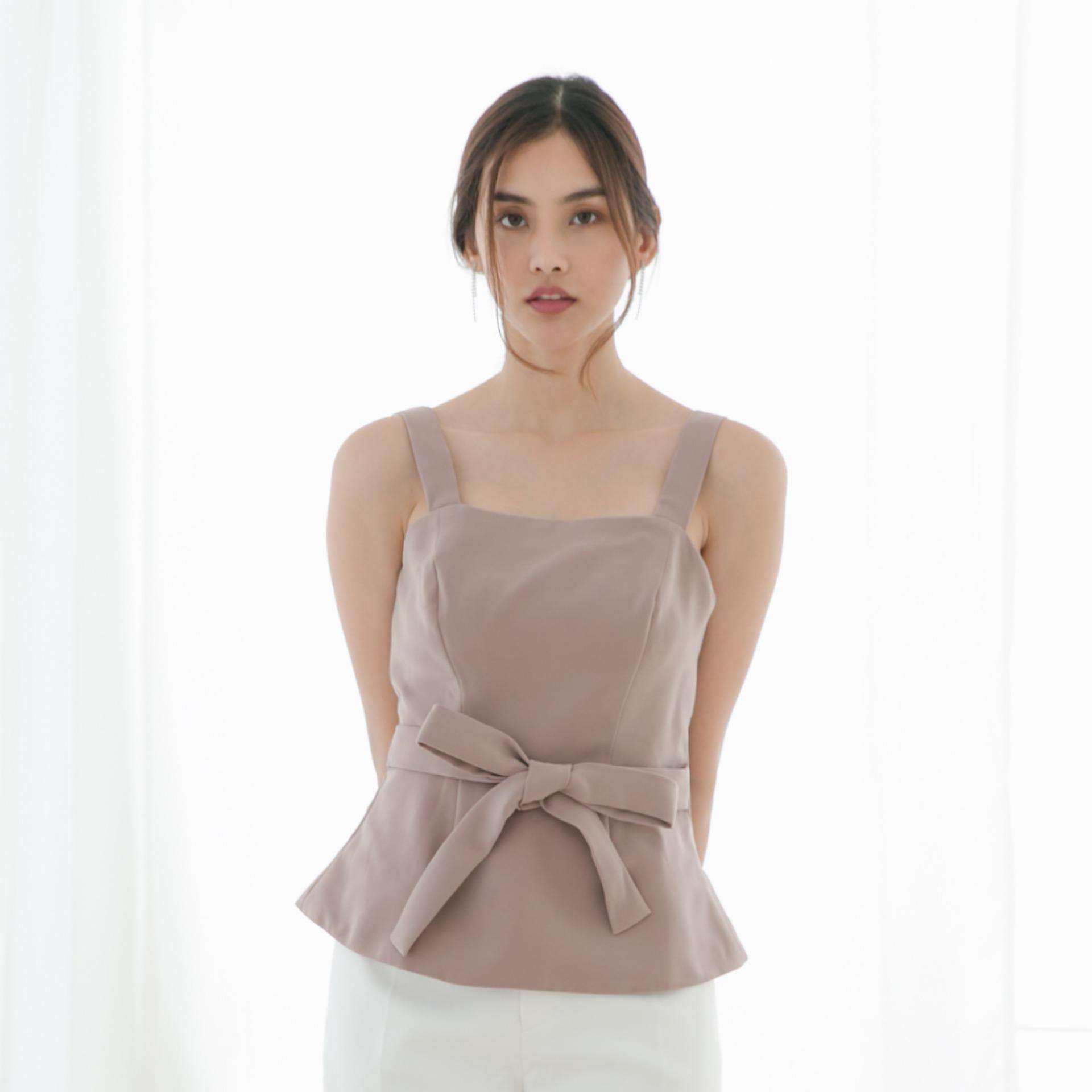 PIMNATTA August Top เสื้อสายเดี่ยวผูกโบว์ สีชมพู