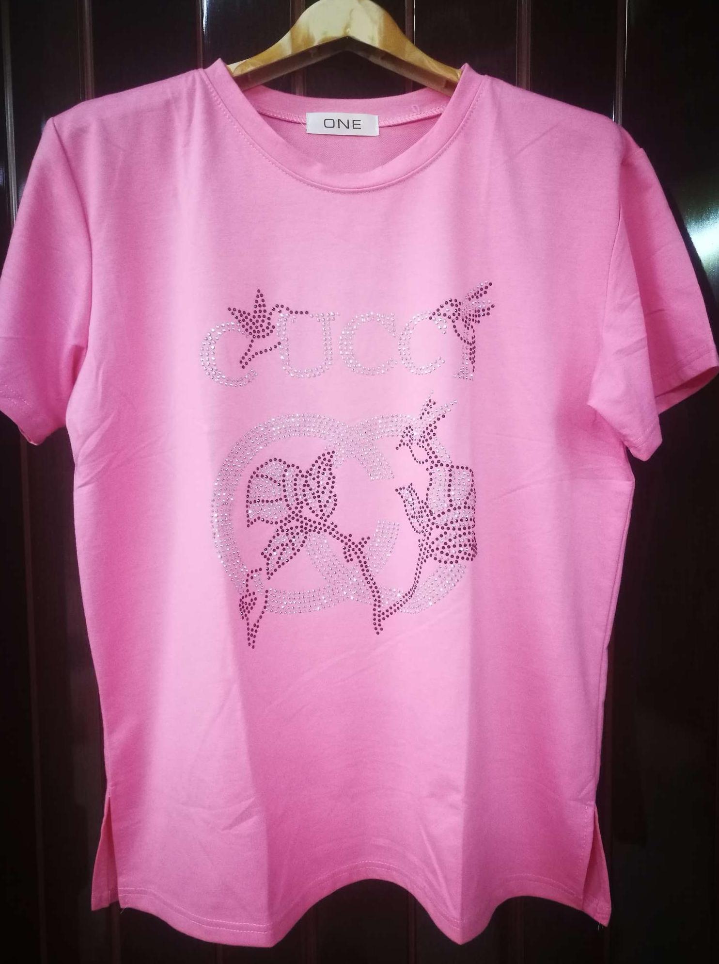 ONEเสื้อยืดผู้หญิงคอกลมแขนสั่นแฟชั่นเกาหลีไซส์ใหญ่(สีชมพู)รุ่น0059