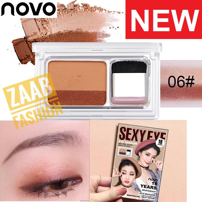 novo eye shadow ของแท้ 100% (Zaab Fashion) novo 18 years Eye Magazine โนโวอายแชโดว์รุ่นใหม่ล่าสุดที่ฮอตสุดในตอนนี้ สวยสไตล์สาวเกาหลี มี 2 สีในตลับเดียวกัน ปาดทีเดียวอยู่ กันน้ำ ติดทน มีทั้งเนื้อแมทและชิมเมอร์ให้เลือกตามใจชอบ แบรนด์นี้ไม่เคยทำให้ผิดหวัง