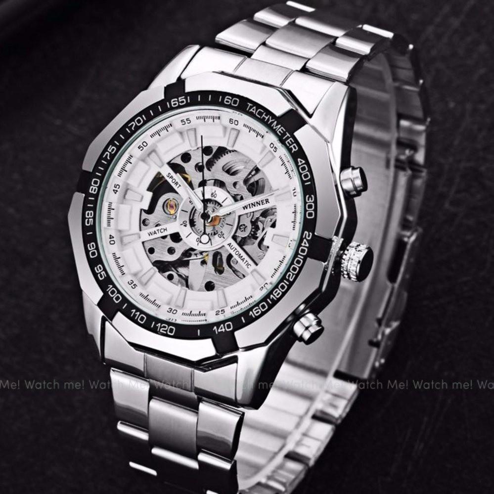 Winner นาฬิกาข้อมือผู้ชาย สายสแตนเลส ระบบกลไกแบบออโตเมติก Skeleton Watch Winner นาฬิกาข้อมือผู้ชาย สายสแตนเลส ระบบกลไกแบบออโตเมติก Skeleton Watch
