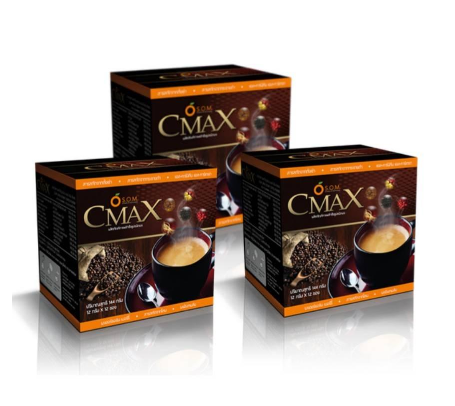 Cmax Coffee ซีแมคซ์ กาแฟเพื่อสุขภาพ ผสมถั่งเช่าและโสมสกัด 12 ซอง ( 3 กล่อง )