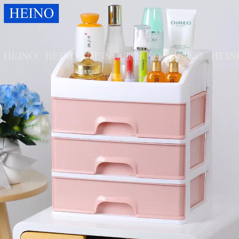 HEINOชั้นวางเครื่องสำอาง อุปกรณ์แต่งหน้า กล่องเก็บเอนกประสงค์แบบมีลิ้นชัก 3 ชั้น ไร้กลิ่นเเละเป็นมิตรกับสิ่งเเวดล้อม