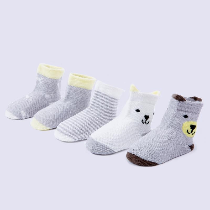 ถุงเท้าเด็ก แรกเกิด-5ขวบ เซ็ต 5 คู่ 3 ลาย 3 สี ลายหน้าสัตว์ มีหู ไซส์ S M L #0511
