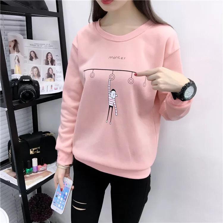 เสื้อยืดคอกลม แขนยาวกันหนาวสีพื้น ลายการ์ตูน แฟชั่น my
