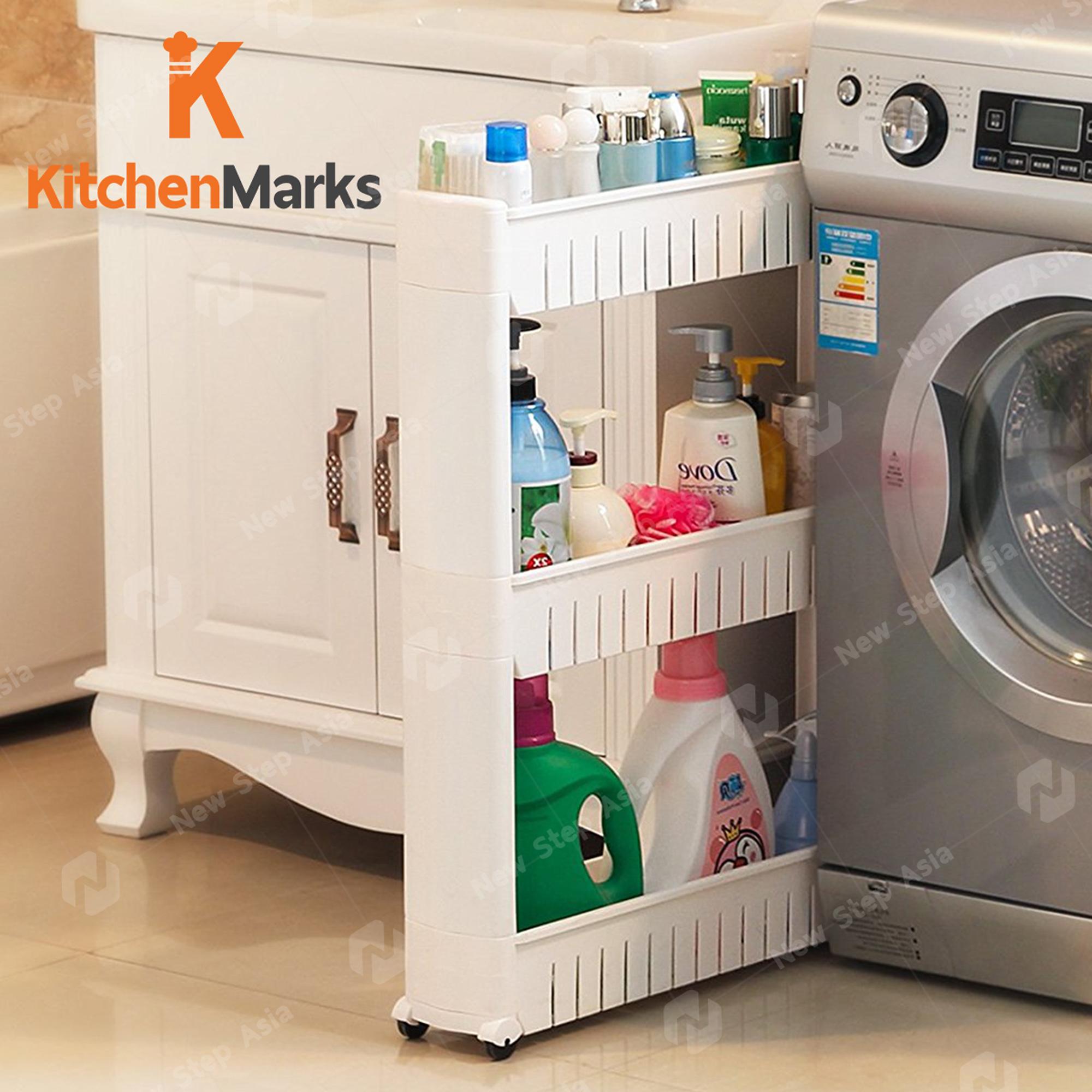 KitchenMarks ชั้นวางของ 3 ชั้น แบบมีล้อเลื่อน ชั้นวางของในที่แคบ ชั้นล้อเลื่อน ชั้นวางของข้างตู้เย็น ชั้นวางของในห้องครัว Gap Storage Slim Slide Out Storage Tower Rack Shelf New Step Asia Homehuk โฮมฮัก