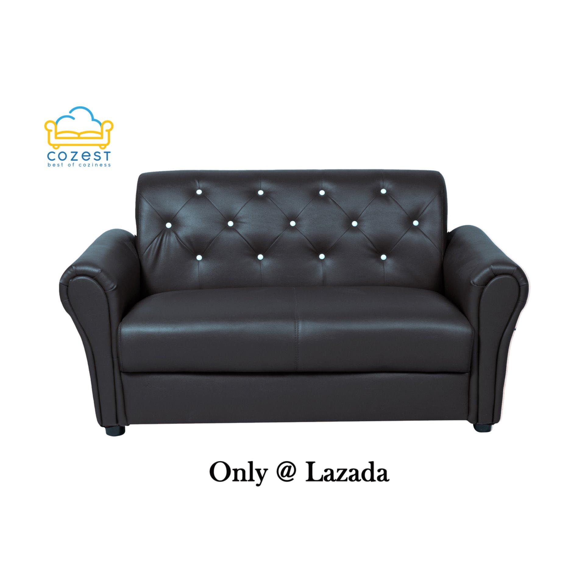 Cozest โซฟา 2P Label ST032/14 PD#130ดำ+กระดุมขาว140*75*76cm.
