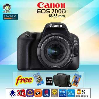 Canon EOS 200D kit18-55mm.(ชุดสุดคุ้ม)*ผ่อนได้ *ฟรี32GB+กระเป๋า+กันรอยLCD+ชุดทำความสะอาด (รับประกัน Digilife 1ปีเต็ม)