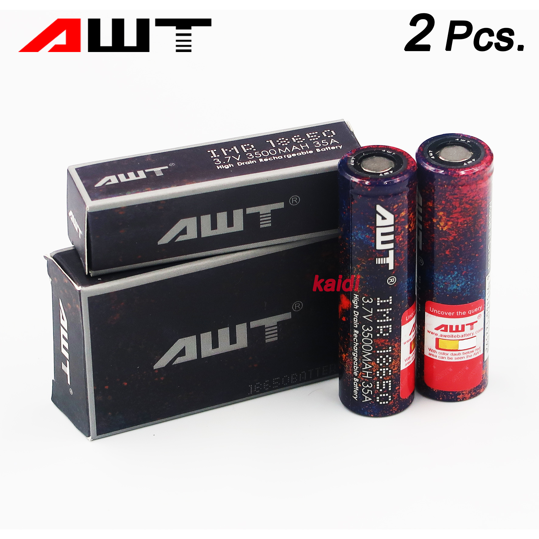 Kaidi ถานชารจ AWT 18650 สมวง 3 7v 3500 mAh 35A จำนวน 2 กอน