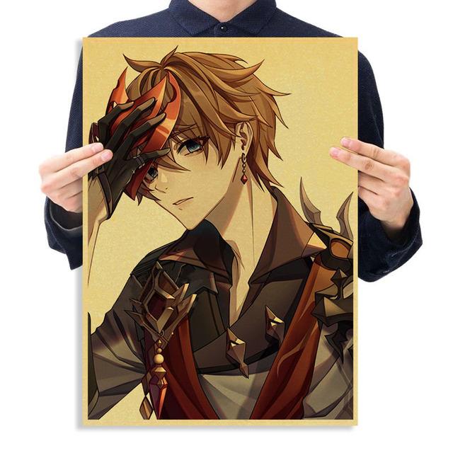 Genshin Impact Anime Kraft Paper Poster Zhongli Xiao Hutao Figure