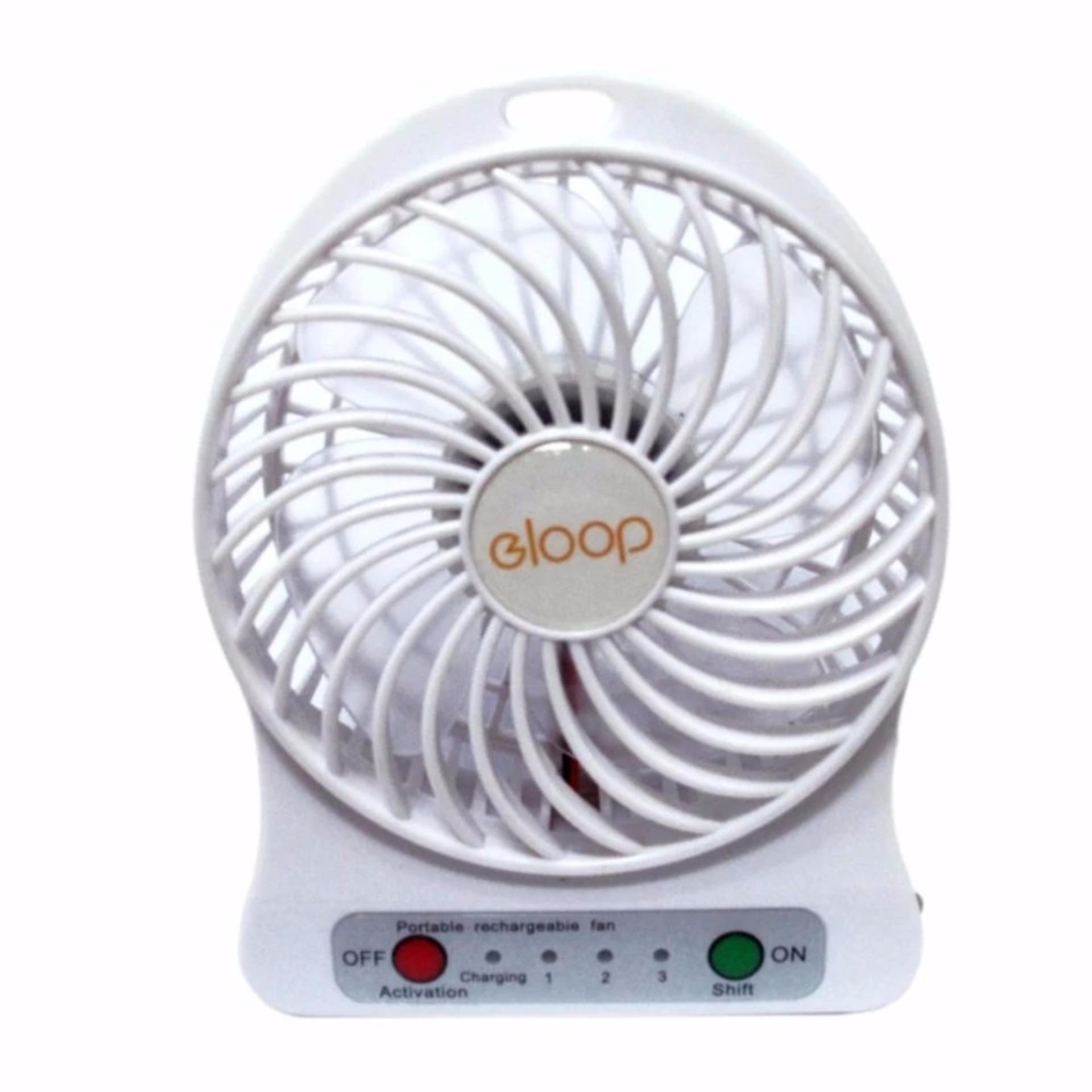 eloop Mini fan พัดลมพกพาขนาดเล็ก ชาร์จสายUSB ใส่ถ่าน ลมแรง - สีขาว