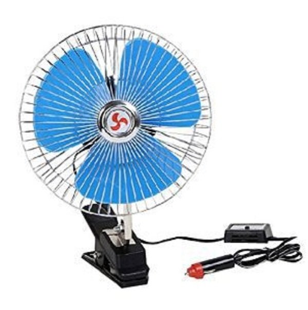 Lotte Car Clip Fan 24 V พัดลมติดรถยนต์ ชนิดหนีบ เสียบช่องจุดบุหรี่ สำหรับรถขนาดใหญ่ (Blue/Silver)