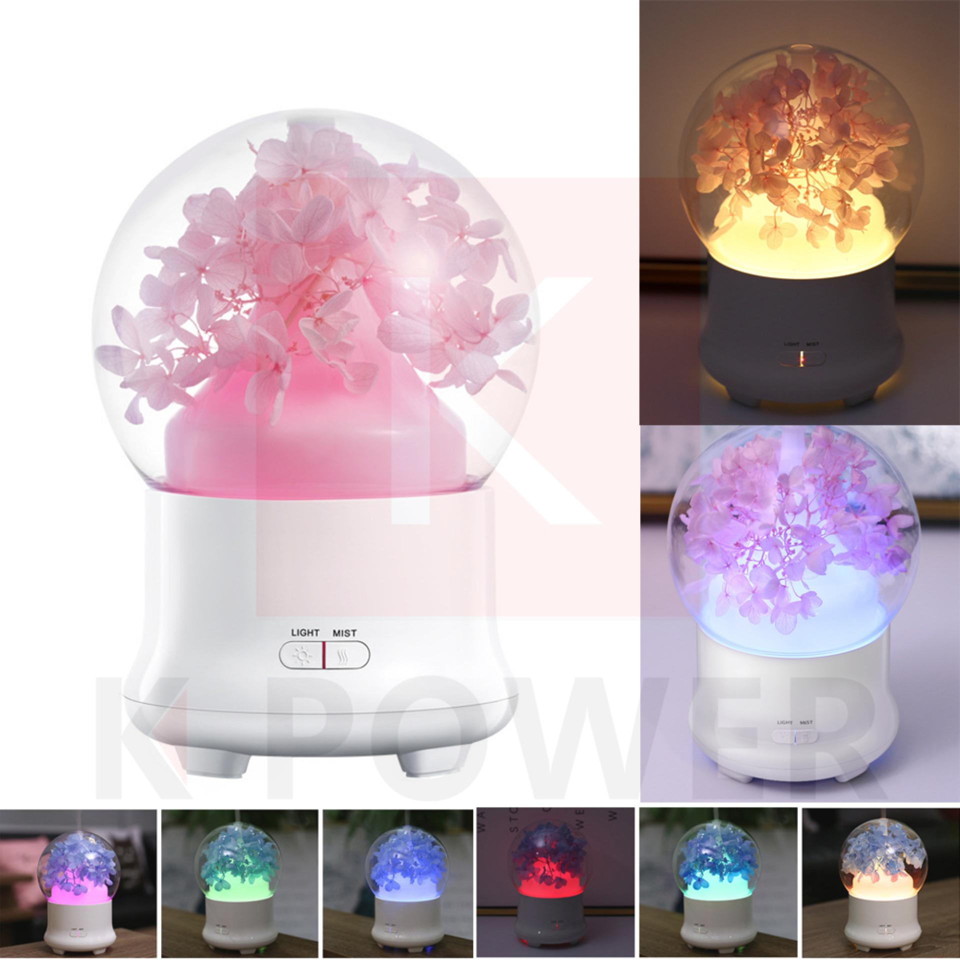 Preserved Fresh Flower Aroma Essential Oil Diffuser Ultrasonic Air Humidifier with 7Color LED Lights Electric Aroma เครื่องชิมอโรม่า ใส่น้ำมันหอมระเหย เครื่องพ่นไอน้ำ เพิ่มความชื่นในอากาศ