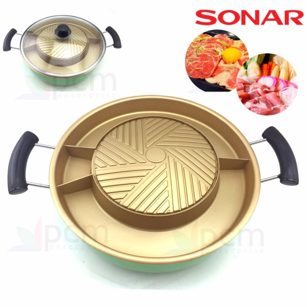 SONAR หม้อสุกี้ เตาปิ้งย่างบาร์บีคิว ถอดล้างได้ มีช่องแบ่ง ร้อนเร็วไม่ติดกระทะ รุ่น SF-M43