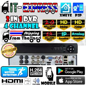 2 in 1 Full HD 4CH DVR เครื่องบันทึกภาพ สำหรับ กล้องวงจรปิด IP / Analog Kit Set 720p / 960p / 1080p / Analog Digital Video Recorder + ฟรีอะแดปเตอร์