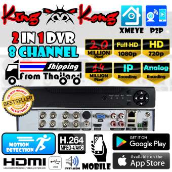 2 in 1 Full HD 8CH DVR เครื่องบันทึกภาพ สำหรับ กล้องวงจรปิด IP / Analog Kit Set 720p / 960p / 1080p / Analog Digital Video Recorder + ฟรีอะแดปเตอร์