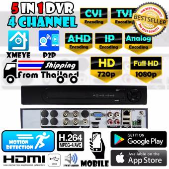 5 ใน 1 เครื่องบันทึกภาพ 4CH Full HD สำหรับ กล้องวงจรปิด AHD / CVI / TVI / IP / Analog CCTV Set Kit