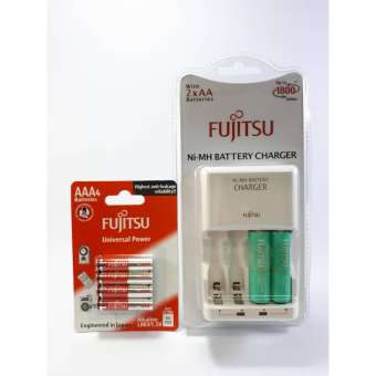 แท่นชาร์จถ่าน AA/AAA + ถ่าน ชาร์จ 2ก้อน FUJITSU 1900mAh+ถ่านอัลคาไลน์ FUJITSU AAA 4 ก้อน