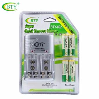 BTY ถ่านชาร์จ AA 3000 mAh Ni-MH Rechargeable battery 4 ก้อน และ เครื่องชาร์จเร็ว