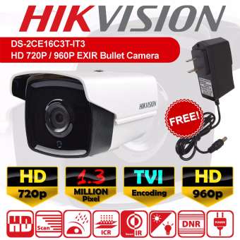 Hikvision กล้องวงจรปิดทรงกระบอก 1.3 MP ล้านพิกเซล รุ่น (DS-2CE16C3T-IT3) กล้อง HD 720p / 960p เลนส์ 3.6mm + ฟรีอะแดปเตอร์ + ฟรีขายึดกล้อง