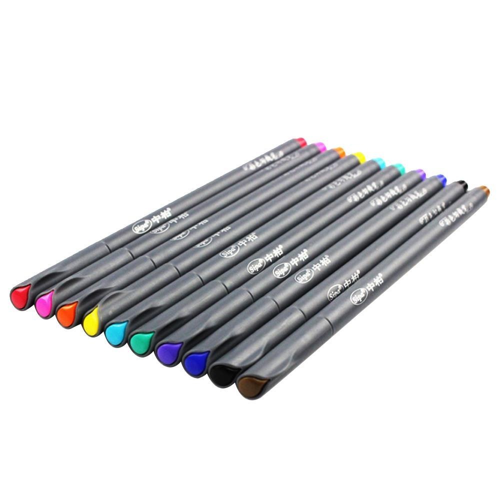 Kobwa 10 ชิ้นปากกาสีน้ำ Fineliner Sketch เครื่องหมายปากกาอุปกรณ์ศิลปะ, 0.38 มิลลิเมตร - นานาชาติ