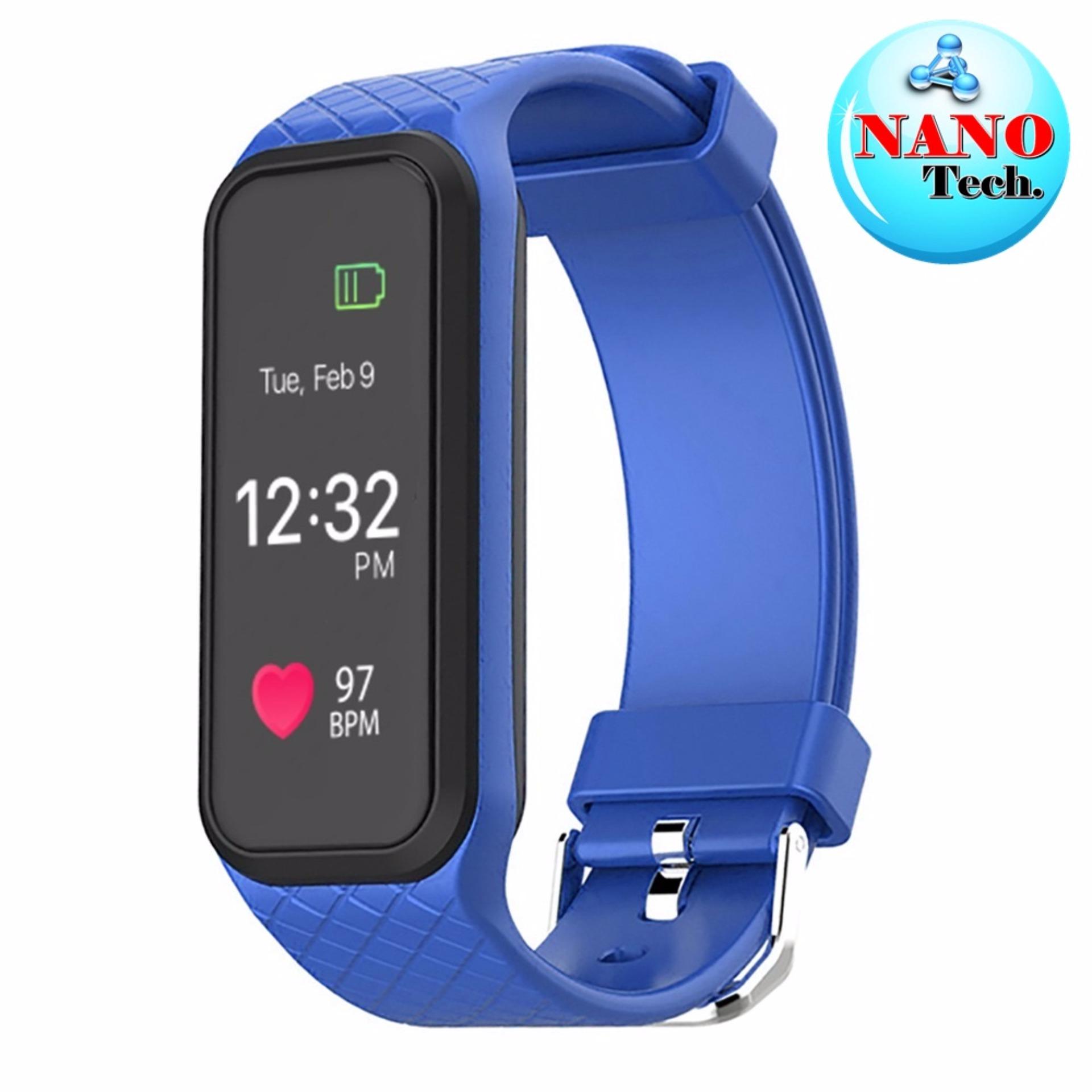 Nanotech New Arrive 2017 หน้าจอสี รุ่นล่าสุด Color Screen Heart Rate Monitor LED Display Watch Touch Screen Bluetooth IOS Android - สีน้ำเงิน
