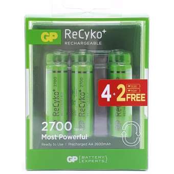จีพี ReCyko ถ่านชาร์จ รุ่น 2700 ขนาด AA 2600mAh แพ็ค6ก้อน จำนวน1แพ็ค