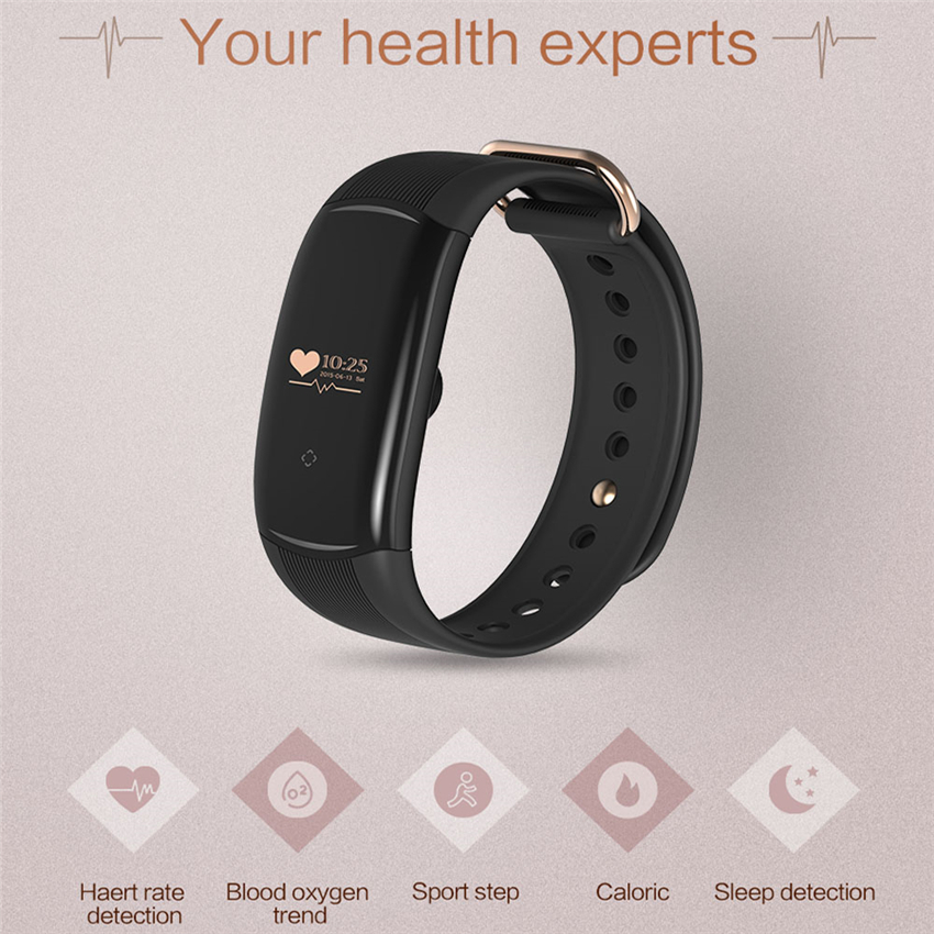 The คุณภาพดีที่สุด H1 Heart Rate เลือดออกซิเจนสร้อยข้อมือสมาร์ทกันน้ำ (สีดำ)
