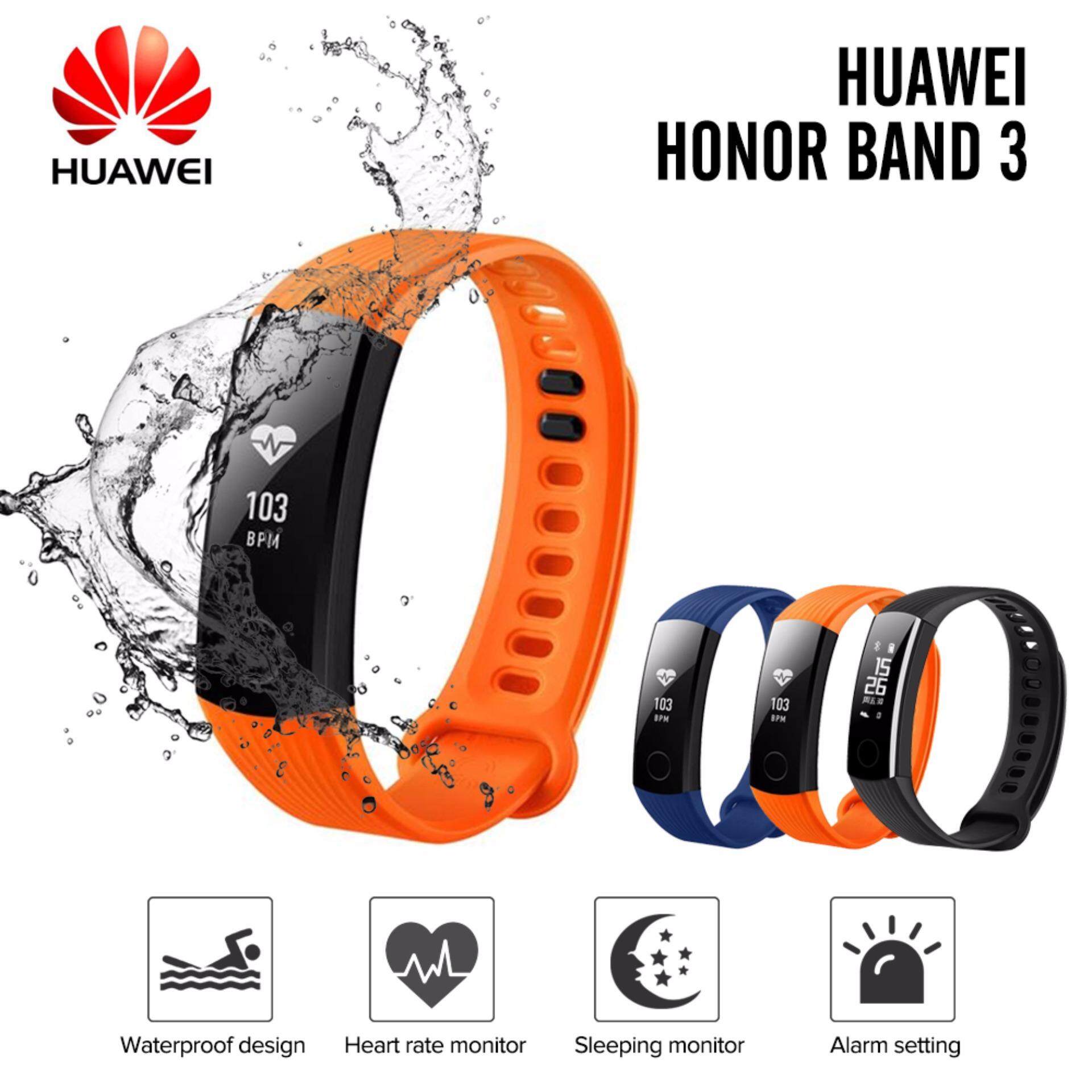 (50m Waterproof) Original HUAWEI Honor Band 3 Smartband Heart Rate Monitor Calories Consumption Pedometer Smart Bracelet Wristband for Swimming Fitness Tracker for Android iOS