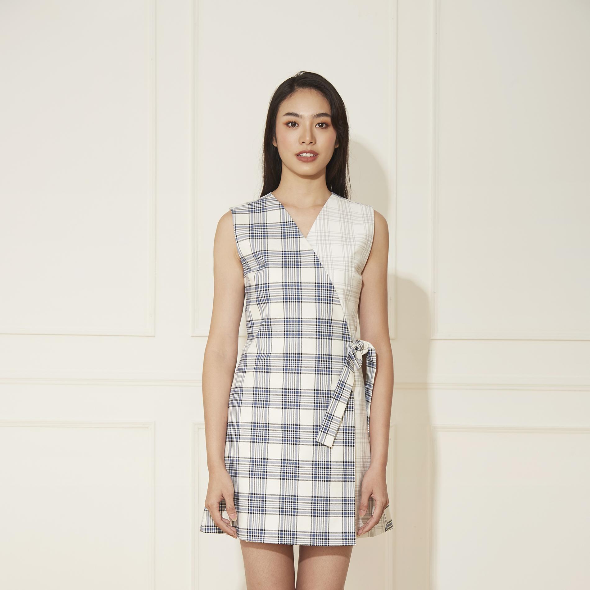 mylar - viola wrap dress เดรสผ้าทวีตแขนกุด ผูกเอว