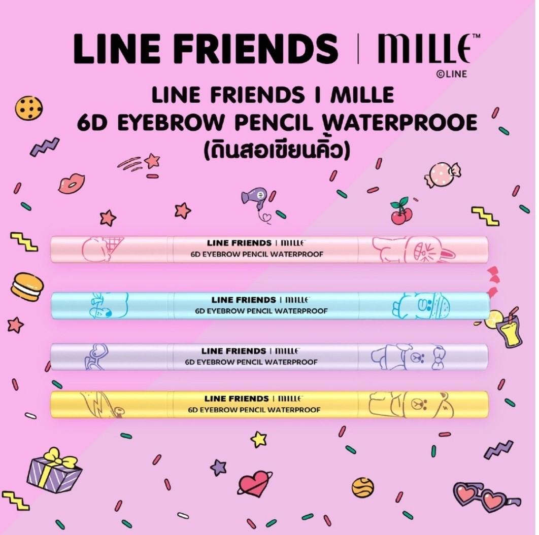 Mille ดินสอเขียนคิ้วหัวตัด Line Friends l Mille 6D Eyebrow Pencil Waterproof 2g.จำนวน 1 แท่ง