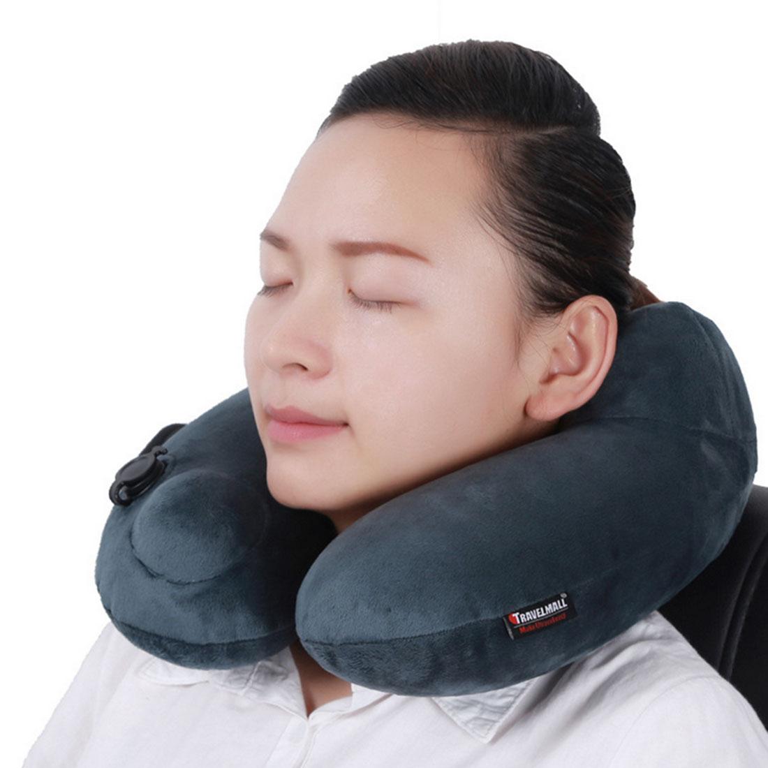 360DSC Autoinflation Automatic Inflatable Pillow 3D Neck Pillow Headrest Cushion Ergonomic Hump Design Camping Travel Home Office Plane Hotel TF408N - Grey