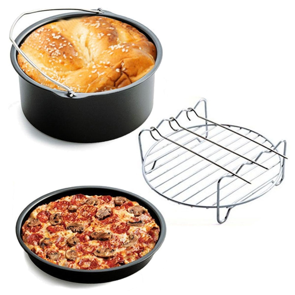 3 ชิ้นไม่ติดหม้อทอด Air fryer ทำอาหารและเบเกอรี่ชุดอุปกรณ์เสริม Pack - จาน PAN & Rack - INTL