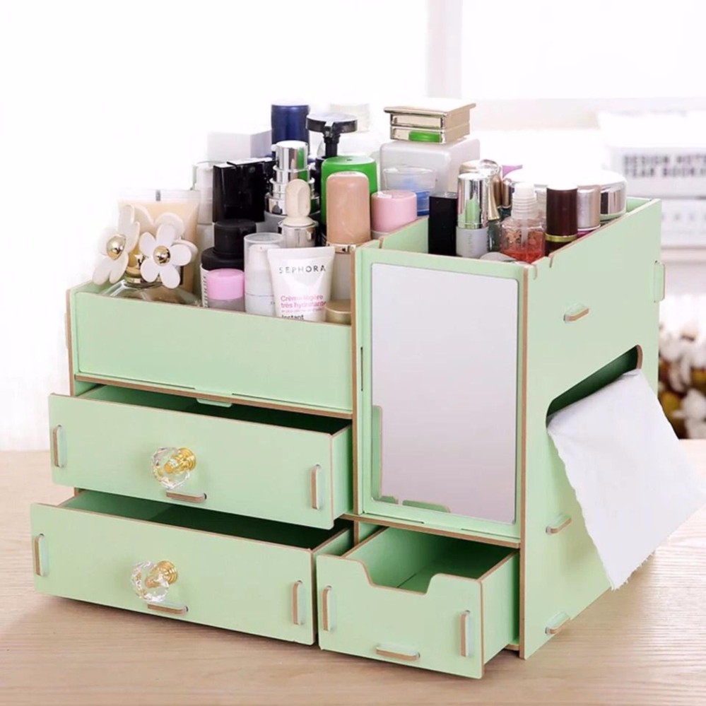 กล่องไม้ใส่เครื่องสำอางแบบมีกระจก .ขนาดใหญ่ 31cmX21cmX23cm