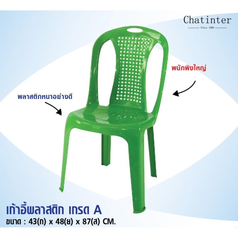 Chat Inter เก้าอี้พลาสติกแบบมีพนักพิง เกรดA Pack 2 (สีเขียว) Chat Inter เก้าอี้พลาสติกแบบมีพนักพิง เกรดA Pack 2 (สีเขียว)