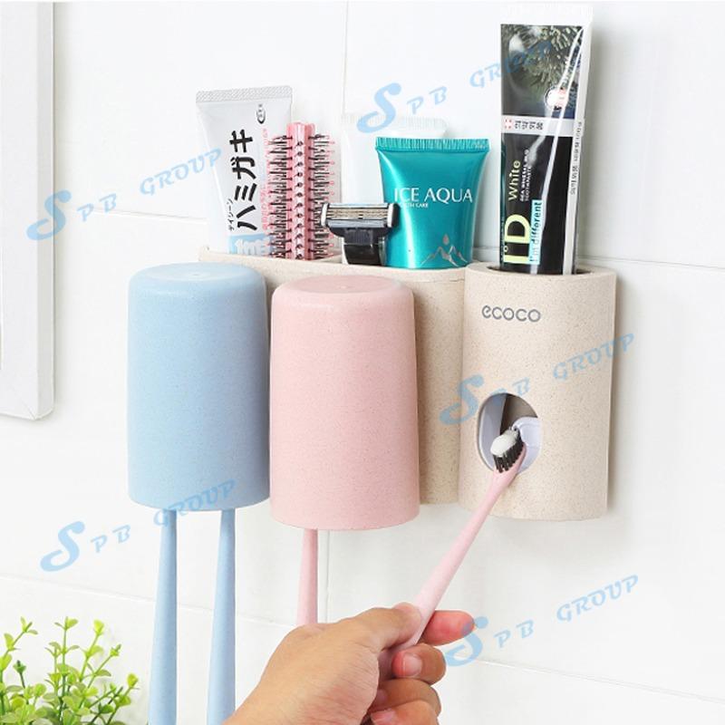 ECOCO (ครบชุด) ที่บีบหลอดยาสีฟันอัตโนมัติ ที่แขวนแปรงสีฟัน6ด้าม ที่วางแก้วน้ำ2ใบ ช่องใส่ของ2ช่อง ไม่ต้องเจาะผนัง แผ่นสติ๊กเกอร์กาวนาโน เหนียวแน่น ที่วางแปรงสีฟัน ที่ใส่แปรงสีฟัน ที่วางหลอดยาสีฟัน ที่กดหลอดยาสีฟัน ไม่มีกลิ่นเหม็น ชั้นวางของในห้องน้ำ