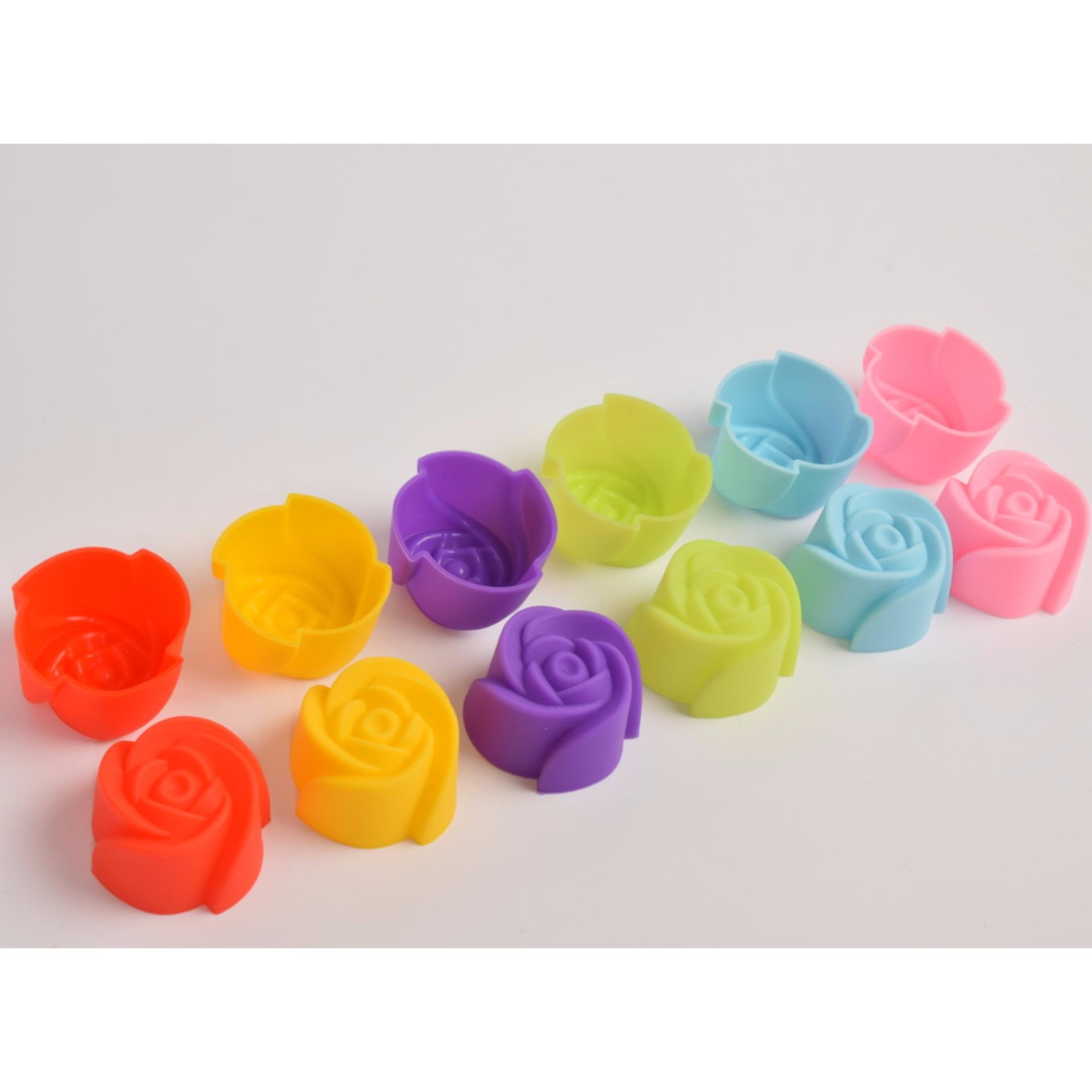 Freshyware แม่พิมพ์ซิลิโคน ถ้วยเดี่ยวไซส์จิ๋ว ขนาด 3 cm ดอกกุหลาบ 10 ชิ้น คละสี
